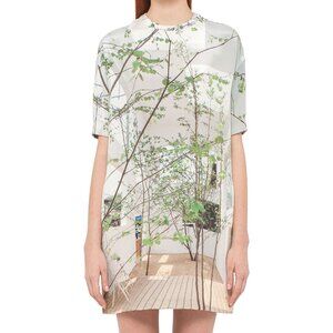 Akris House N Print Trees Tee T Shirt Dress Green Gray Courtyard Wood Chair 8